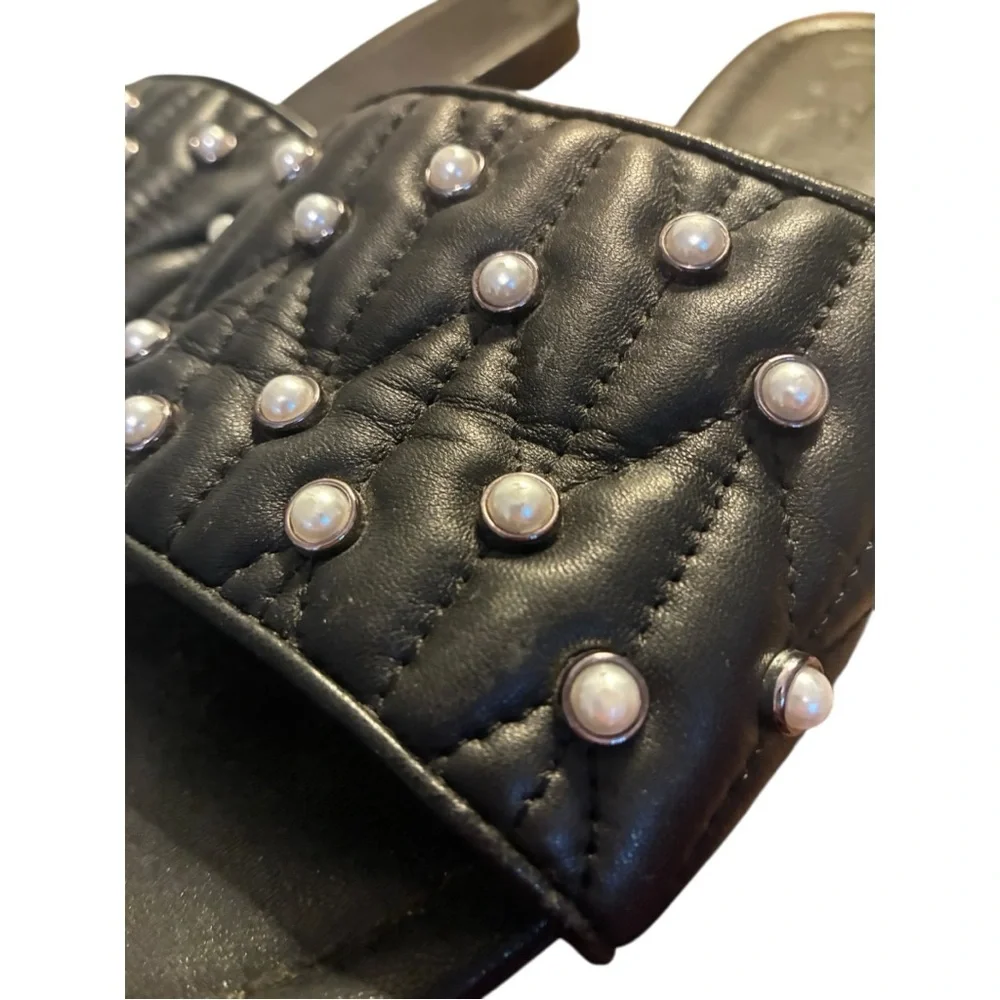 Karl Lagerfeld Paris Madyson Quilted Studded Slide Sandal Black 8